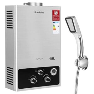 BreeRainz 18LPM Chauffe-Eau à Gaz,36KW Chauffe-Eau à Gaz Instantané Propane Butane,Pression d'eau de Démarrage Super Basse,pour Maison,Camping-car
