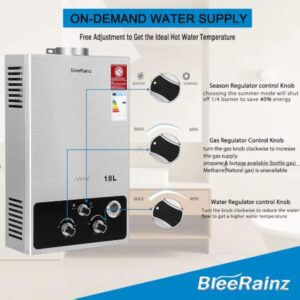 BreeRainz 18LPM Chauffe-Eau à Gaz,36KW Chauffe-Eau à Gaz Instantané Propane Butane,Pression d'eau de Démarrage Super Basse,pour Maison,Camping-car