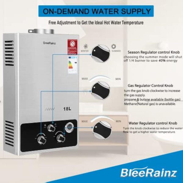 BreeRainz 18LPM Chauffe-Eau à Gaz,36KW Chauffe-Eau à Gaz Instantané Propane Butane,Pression d'eau de Démarrage Super Basse,pour Maison,Camping-car – Image 6