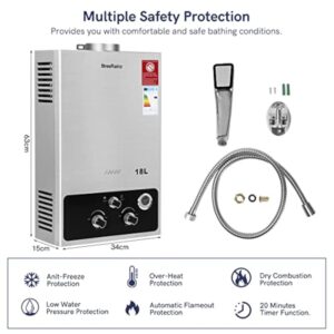 BreeRainz 18LPM Chauffe-Eau à Gaz,36KW Chauffe-Eau à Gaz Instantané Propane Butane,Pression d'eau de Démarrage Super Basse,pour Maison,Camping-car