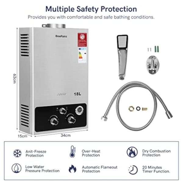 BreeRainz 18LPM Chauffe-Eau à Gaz,36KW Chauffe-Eau à Gaz Instantané Propane Butane,Pression d'eau de Démarrage Super Basse,pour Maison,Camping-car – Image 8