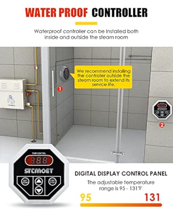 CGOLDENWALL 6 KW Générateur Vapeur Douche 220V pour Maison, pour Sauna/Douche/Bain/SPA, avec Drainage Automatique, Régulateur Digital à LED-Thermostat Automatique 35-55℃ pour un Espace de 6m³ – Image 4