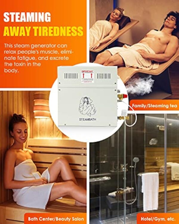 CGOLDENWALL 6 KW Générateur Vapeur Douche 220V pour Maison, pour Sauna/Douche/Bain/SPA, avec Drainage Automatique, Régulateur Digital à LED-Thermostat Automatique 35-55℃ pour un Espace de 6m³ – Image 5