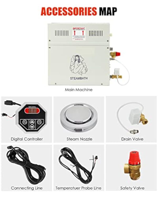 CGOLDENWALL 6 KW Générateur Vapeur Douche 220V pour Maison, pour Sauna/Douche/Bain/SPA, avec Drainage Automatique, Régulateur Digital à LED-Thermostat Automatique 35-55℃ pour un Espace de 6m³ – Image 8