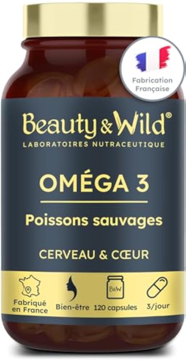 Capsules d'OMÉGA 3-2000mg d’Huile de Poissons Sauvages, Riche en acide aminés EPA/DHA, Santé du Cœur, Cholestérol, Cerveau, Idéal Musculation, Fitness, 120 capsules d'oméga 3 - Beauty&Wild – Image 2