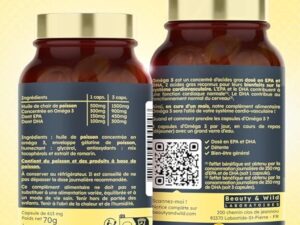 Capsules d'OMÉGA 3-2000mg d’Huile de Poissons Sauvages, Riche en acide aminés EPA/DHA, Santé du Cœur, Cholestérol, Cerveau, Idéal Musculation, Fitness, 120 capsules d'oméga 3 - Beauty&Wild