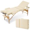 Careboda Table de Massage 3 Section Pliante Cosmetique Lit de Massage Portable, Housse de Transport et Accessoires Complets Inclus, Hauteur Réglable, pour Massage Spa Tatouage Beauté (Beige)