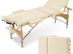 Careboda Table de Massage 3 Section Pliante Cosmetique Lit de Massage Portable, Housse de Transport et Accessoires Complets Inclus, Hauteur Réglable, pour Massage Spa Tatouage Beauté (Beige)