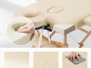 Careboda Table de Massage 3 Section Pliante Cosmetique Lit de Massage Portable, Housse de Transport et Accessoires Complets Inclus, Hauteur Réglable, pour Massage Spa Tatouage Beauté (Beige)