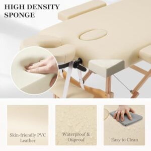 Careboda Table de Massage 3 Section Pliante Cosmetique Lit de Massage Portable, Housse de Transport et Accessoires Complets Inclus, Hauteur Réglable, pour Massage Spa Tatouage Beauté (Beige)