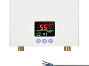 Chauffe-Eau Instantané 3KW Mini Chauffe-Eau Électrique Sans Réservoir Mural avec Affichage LED Réglage de la Température à 3 Niveaux Télécommande pour Maison Cuisine Salle de Bains