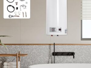Chauffe-Eau Puissant Instantané Chauffe-eau Électrique à Réservoir Température Réglable Réservoir d'eau chaude murale 80L Pomme de Douche Salle de Bain 220V 2KW (50L)