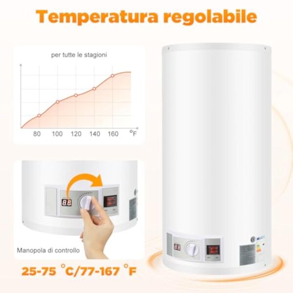 Chauffe-Eau Puissant Instantané Chauffe-eau Électrique à Réservoir Température Réglable Réservoir d'eau chaude murale 80L Pomme de Douche Salle de Bain 220V 2KW (50L) – Image 4