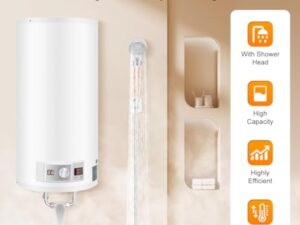 Chauffe-Eau Puissant Instantané Chauffe-eau Électrique à Réservoir Température Réglable Réservoir d'eau chaude murale 80L Pomme de Douche Salle de Bain 220V 2KW (50L)