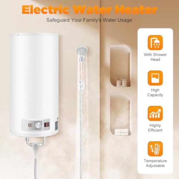 Chauffe-Eau Puissant Instantané Chauffe-eau Électrique à Réservoir Température Réglable Réservoir d'eau chaude murale 80L Pomme de Douche Salle de Bain 220V 2KW (50L) – Image 5