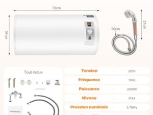 Chauffe-Eau éLectrique Appareil Avec Kit De Douche Chauffe Eau Instantané Electrique Ballon D'Eau Chaude Chaudiere Electrique Pour Douche,Salle De Bain (80L)