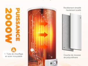 Chauffe-Eau éLectrique Appareil Avec Kit De Douche Chauffe Eau Instantané Electrique Ballon D'Eau Chaude Chaudiere Electrique Pour Douche,Salle De Bain (80L)