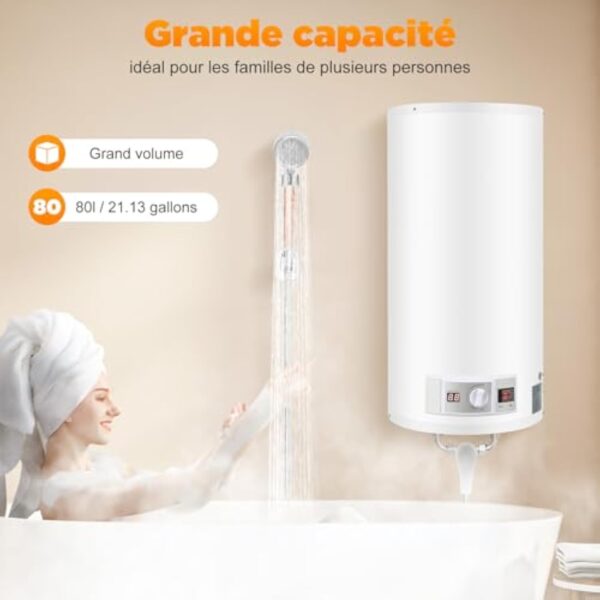 Chauffe-Eau éLectrique Appareil Avec Kit De Douche Chauffe Eau Instantané Electrique Ballon D'Eau Chaude Chaudiere Electrique Pour Douche,Salle De Bain (80L) – Image 8