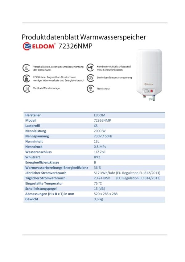 Chauffe-eau Eldom - 15 l - Résistant à la pression – Image 4