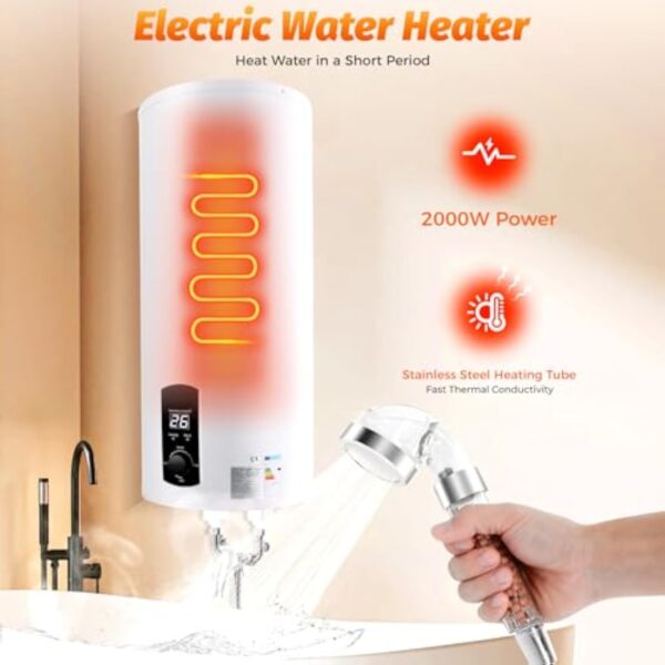 Chauffe-eau électrique - 60 l - Chauffe-eau électrique vertical - Avec écran LED - Pour cuisine, salle de bain, salon de coiffure – Image 4
