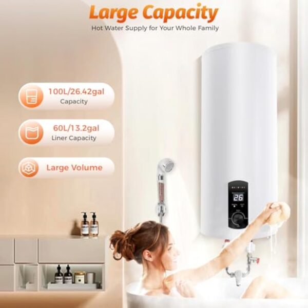 Chauffe-eau électrique - 60 l - Chauffe-eau électrique vertical - Avec écran LED - Pour cuisine, salle de bain, salon de coiffure – Image 5