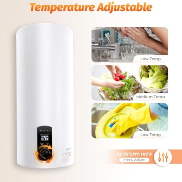 Chauffe-eau électrique - 60 l - Chauffe-eau électrique vertical - Avec écran LED - Pour cuisine, salle de bain, salon de coiffure – Image 7