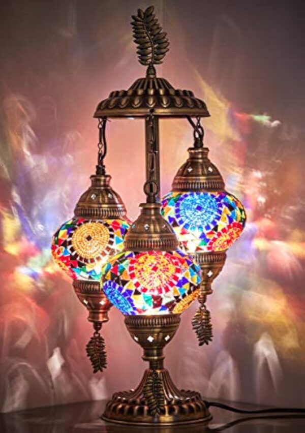 DEMMEX Lampe de chevet de table en mosaïque marocaine turque, 3 nuances, faite à la main, 53 cm