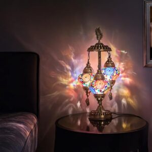 DEMMEX Lampe de chevet de table en mosaïque marocaine turque, 3 nuances, faite à la main, 53 cm