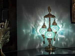 DEMMEX Lampe de chevet de table en mosaïque marocaine turque, 3 nuances, faite à la main, 53 cm