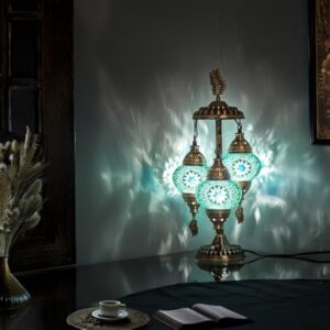 DEMMEX Lampe de chevet de table en mosaïque marocaine turque, 3 nuances, faite à la main, 53 cm