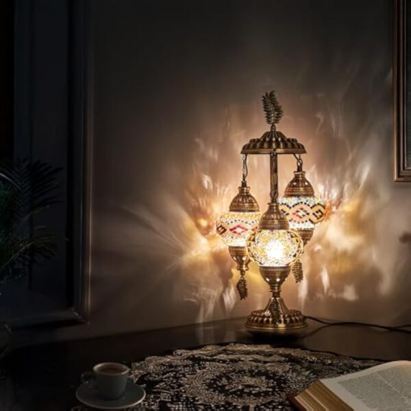 DEMMEX Lampe de chevet de table en mosaïque marocaine turque, 3 nuances, faite à la main, 53 cm – Image 5