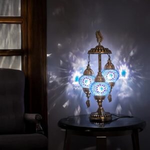DEMMEX Lampe de chevet de table en mosaïque marocaine turque, 3 nuances, faite à la main, 53 cm