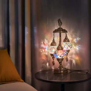 DEMMEX Lampe de chevet de table en mosaïque marocaine turque, 3 nuances, faite à la main, 53 cm