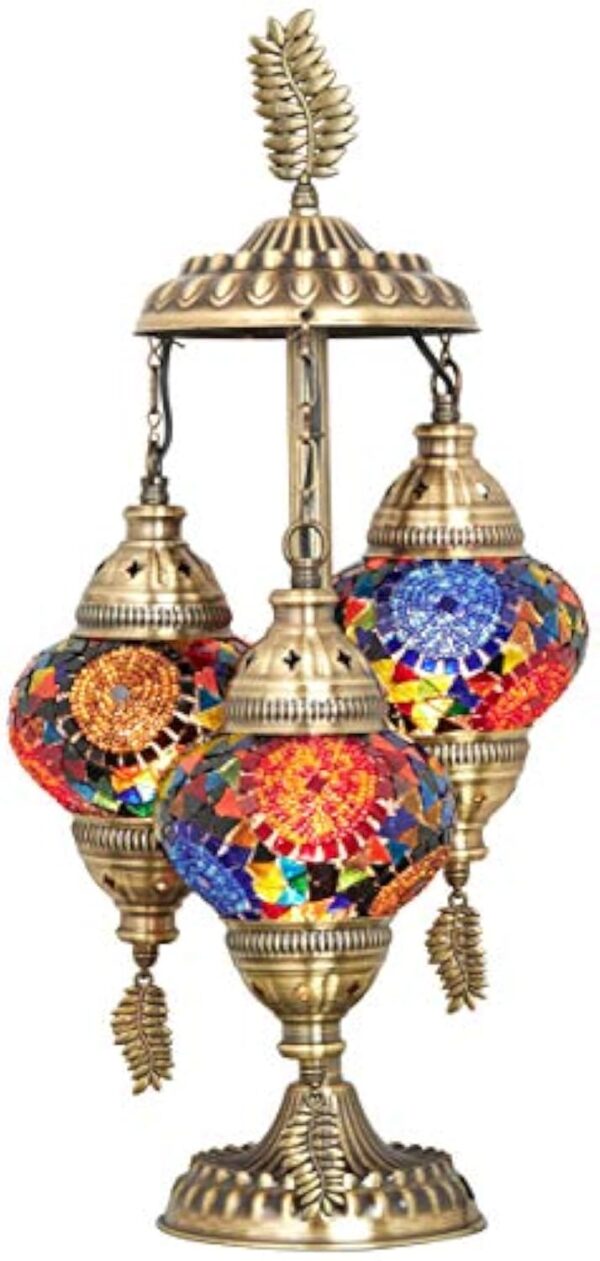 DEMMEX Lampe de chevet de table en mosaïque marocaine turque, 3 nuances, faite à la main, 53 cm – Image 8