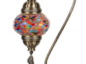 DEMMEX Lampe turque authentique, fabriquée en Turquie, lampe de chevet en mosaïque marocaine turque, 100% fabriquée à la main, corps en métal couleur laiton antique et base en métal décorée,