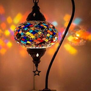 DEMMEX Superbe lampe de table en mosaïque marocaine turque avec globe de grande taille, col de cygne bohème exotique coloré, abat-jour en verre mosaïque faite à la main (multicolore)