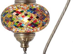 DEMMEX Superbe lampe de table en mosaïque marocaine turque avec globe de grande taille, col de cygne bohème exotique coloré, abat-jour en verre mosaïque faite à la main (multicolore)