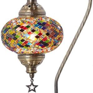 DEMMEX Superbe lampe de table en mosaïque marocaine turque avec globe de grande taille, col de cygne bohème exotique coloré, abat-jour en verre mosaïque faite à la main (multicolore)