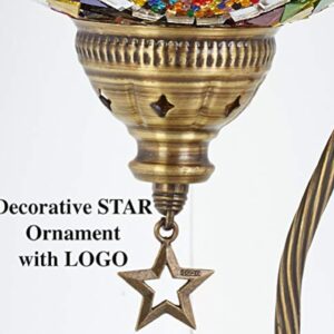 DEMMEX Superbe lampe de table en mosaïque marocaine turque avec globe de grande taille, col de cygne bohème exotique coloré, abat-jour en verre mosaïque faite à la main (multicolore)