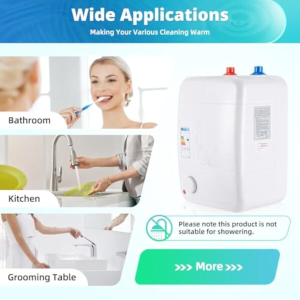 EU CE 8 l - Chauffe-eau électrique - 220 V - 1,5 kW - Petit chauffe-eau instantané sans pression avec eau chaude jusqu'à 75 °C - Pour lavabo, salle de bain, évier de cuisine (23 x 21 x 36 cm) – Image 3
