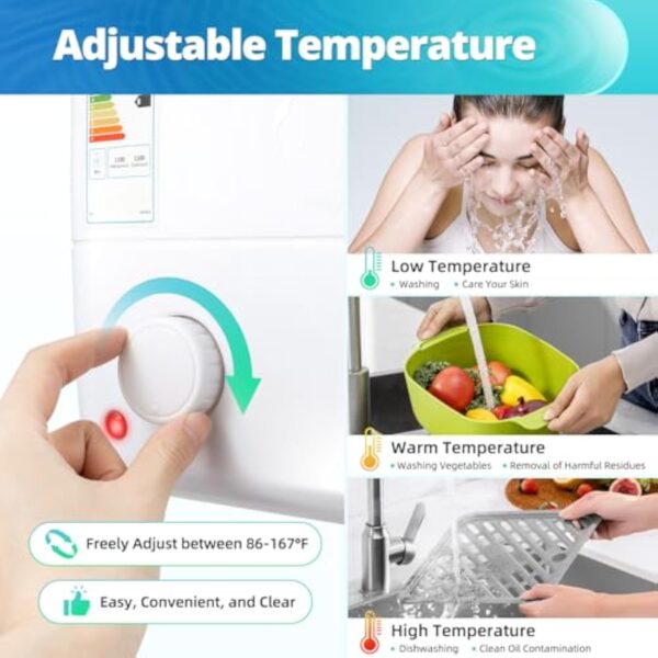 EU CE 8 l - Chauffe-eau électrique - 220 V - 1,5 kW - Petit chauffe-eau instantané sans pression avec eau chaude jusqu'à 75 °C - Pour lavabo, salle de bain, évier de cuisine (23 x 21 x 36 cm) – Image 5
