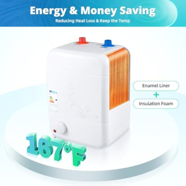 EU CE 8 l - Chauffe-eau électrique - 220 V - 1,5 kW - Petit chauffe-eau instantané sans pression avec eau chaude jusqu'à 75 °C - Pour lavabo, salle de bain, évier de cuisine (23 x 21 x 36 cm) – Image 7