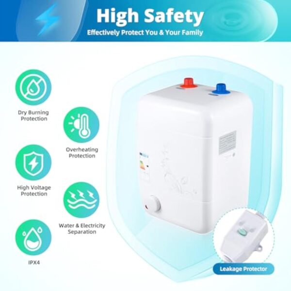 EU CE 8 l - Chauffe-eau électrique - 220 V - 1,5 kW - Petit chauffe-eau instantané sans pression avec eau chaude jusqu'à 75 °C - Pour lavabo, salle de bain, évier de cuisine (23 x 21 x 36 cm) – Image 8