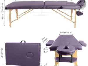 Eccellensedie Table de Massage Pliante Professionnelle - 2-Zone Bois Table Massage Portative pour Spa et Physiothérapie Tatouage (Violet)