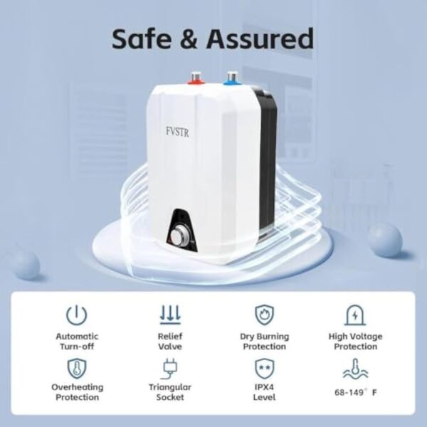 FVSTR-Wisee 230V 2000w Réservoir électrique Chaud Stockage de chauffe-eau de 8L Gallon, Petit comptoir sous évier RV TR 2.0KW Cuisine de remorque sans fin Point d'utilisation compact, – Image 6