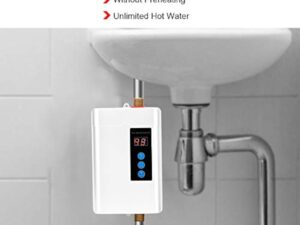 Focket Chauffe-Eau Instantané Électrique 4000W, Mini-écran Tactile LCD, Acier Inoxydable, Blanc, Chauffe-Eau sans Réservoir avec Fonction de Mémoire