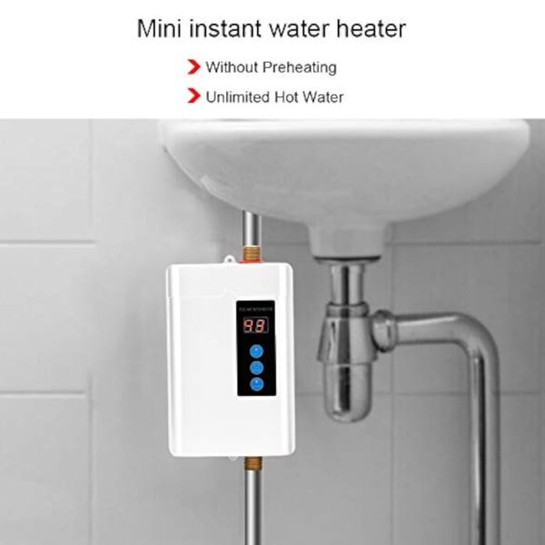 Focket Chauffe-Eau Instantané Électrique 4000W, Mini-écran Tactile LCD, Acier Inoxydable, Blanc, Chauffe-Eau sans Réservoir avec Fonction de Mémoire – Image 4