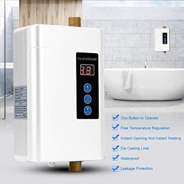 Focket Chauffe-Eau Instantané Électrique 4000W, Mini-écran Tactile LCD, Acier Inoxydable, Blanc, Chauffe-Eau sans Réservoir avec Fonction de Mémoire – Image 5