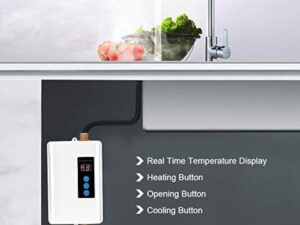 Focket Chauffe-Eau Instantané Électrique 4000W, Mini-écran Tactile LCD, Acier Inoxydable, Blanc, Chauffe-Eau sans Réservoir avec Fonction de Mémoire