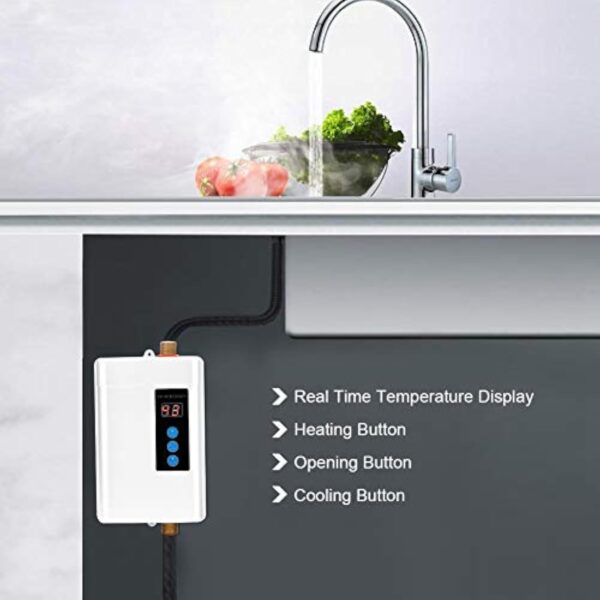 Focket Chauffe-Eau Instantané Électrique 4000W, Mini-écran Tactile LCD, Acier Inoxydable, Blanc, Chauffe-Eau sans Réservoir avec Fonction de Mémoire – Image 6